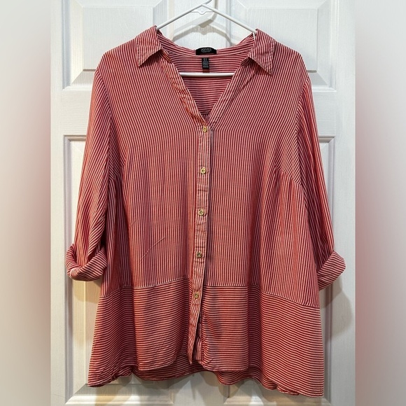 Jones New York Flowy Tunic Blouse Sz 1X Collared Roll Tab Sleeve Coastal Mature - Picture 1 of 9